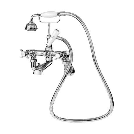 [BTBA314DX] Traditional Wall Mounted Crosshead Bath Shower Mixer Tap with Shower Kit - Chrome/White - Cutout
