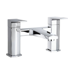 [BTBO303] Balterley Luxury Square Deck Mounted Bath Filler Tap, Dual Lever Mixer with Waterfall Spout - Chrome Finish - Cutout