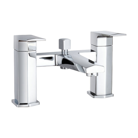 [BTBO304] Balterley Deck Mounted Square Bath Shower Mixer Tap with Kit, Dual Lever Waterfall Spout - Chrome Finish - Cutout