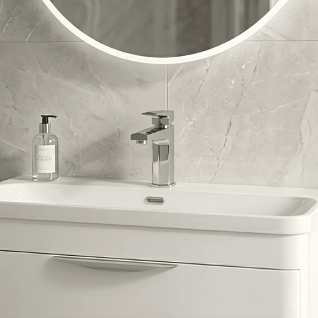 [BTBO305] Balterley Square Mono Basin Mixer Tap & Push Button Waste, Single Lever with Ceramic Disc - Chrome Finish - Silo