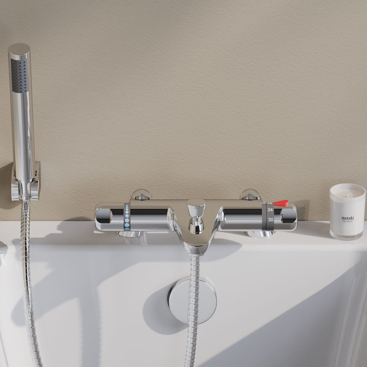 [BTBSM324] Chrome Thermostatic Deck Mounted Bath Shower Mixer Bar Valve Tap - Lifestyle 1