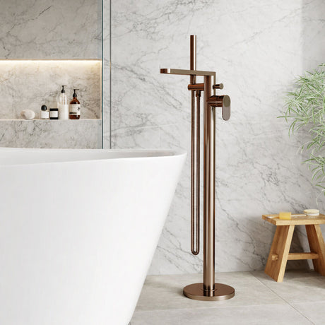 [BTC1521F] Modern Freestanding Round Bath Shower Mixer Tap with Fluted Lever Handle and Kit - Choice of Colour - Silo