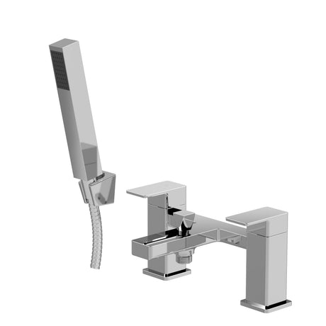 Square Deck Mounted Dual Lever Bath Shower Mixer Tap with Kit - Choice of Finish