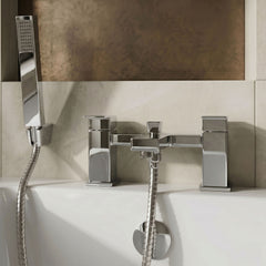 [BTC304] Milldale Square Deck Mounted Dual Lever Bath Shower Mixer Tap with Kit - Choice of Finish - Silo
