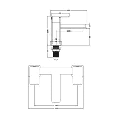 [BTC403] Milldale Square Dual Lever Deck Mounted Bath Filler Tap - Choice of Finish - Technical Drawing