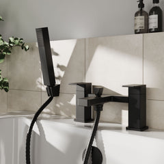 [BTC404] Milldale Square Deck Mounted Dual Lever Bath Shower Mixer Tap with Kit - Choice of Finish - Lifestyle 1