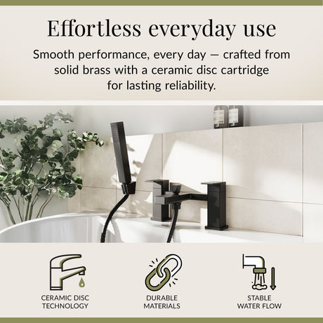 Square Deck Mounted Dual Lever Bath Shower Mixer Tap with Kit - Choice of Finish