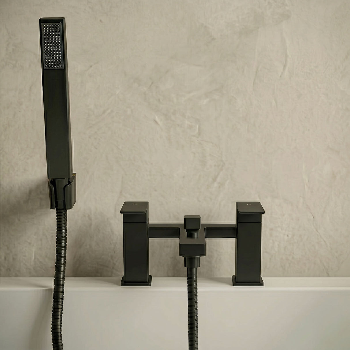 [BTC404] Milldale Square Deck Mounted Dual Lever Bath Shower Mixer Tap with Kit - Choice of Finish - Silo