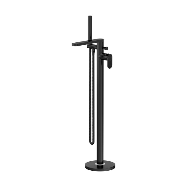 [BTC421F] Modern Freestanding Round Bath Shower Mixer Tap with Fluted Lever Handle and Kit - Matt Black - Cutout