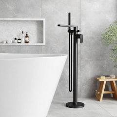 [BTC421F] Modern Freestanding Round Bath Shower Mixer Tap with Fluted Lever Handle and Kit - Choice of Colour - Silo