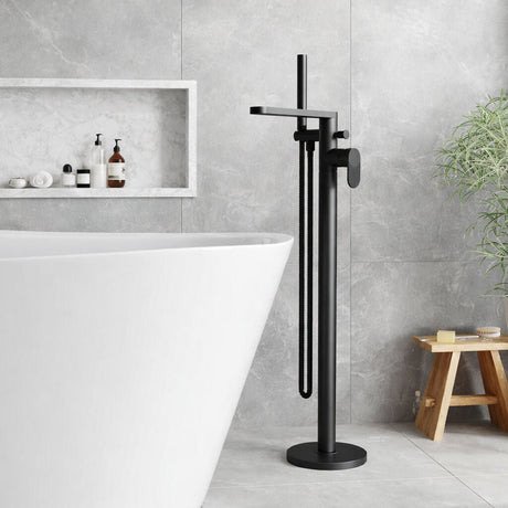 [BTC421F] Modern Freestanding Round Bath Shower Mixer Tap with Fluted Lever Handle and Kit - Choice of Colour - Silo