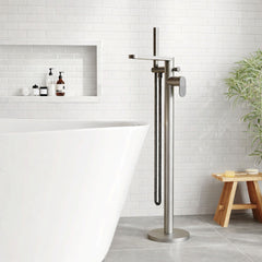 [BTC721F] Modern Freestanding Round Bath Shower Mixer Tap with Fluted Lever Handle and Kit - Choice of Colour - Silo