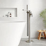 [BTC721F] Modern Freestanding Round Bath Shower Mixer Tap with Fluted Lever Handle and Kit - Choice of Colour - Silo
