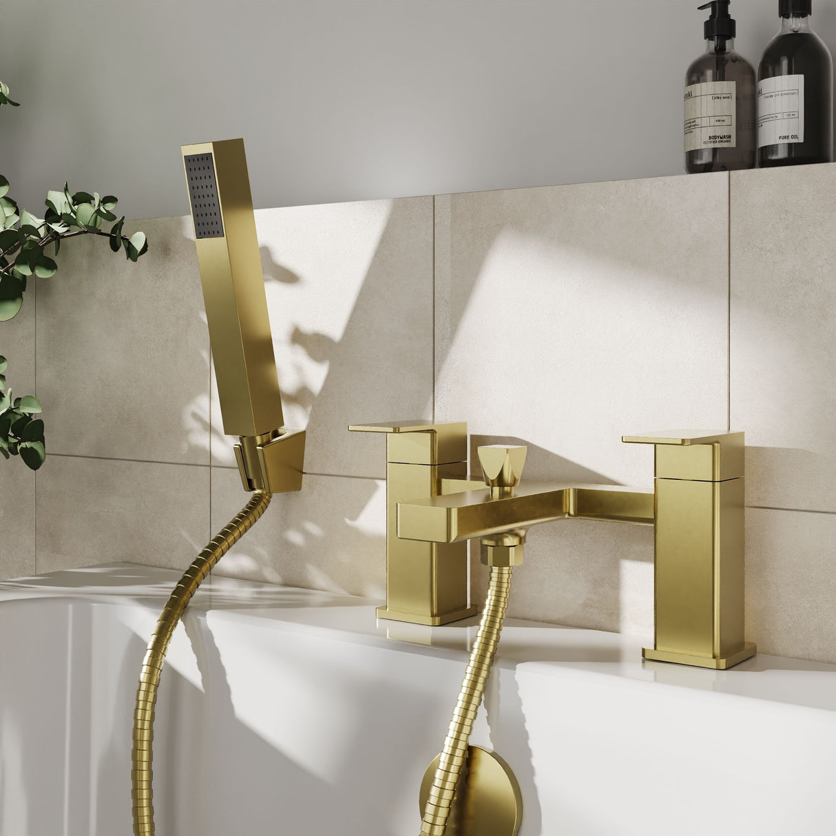 [BTC804] Milldale Square Deck Mounted Dual Lever Bath Shower Mixer Tap with Kit - Choice of Finish - Lifestyle 1
