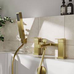 [BTC804] Milldale Square Deck Mounted Dual Lever Bath Shower Mixer Tap with Kit - Choice of Finish - Lifestyle 1