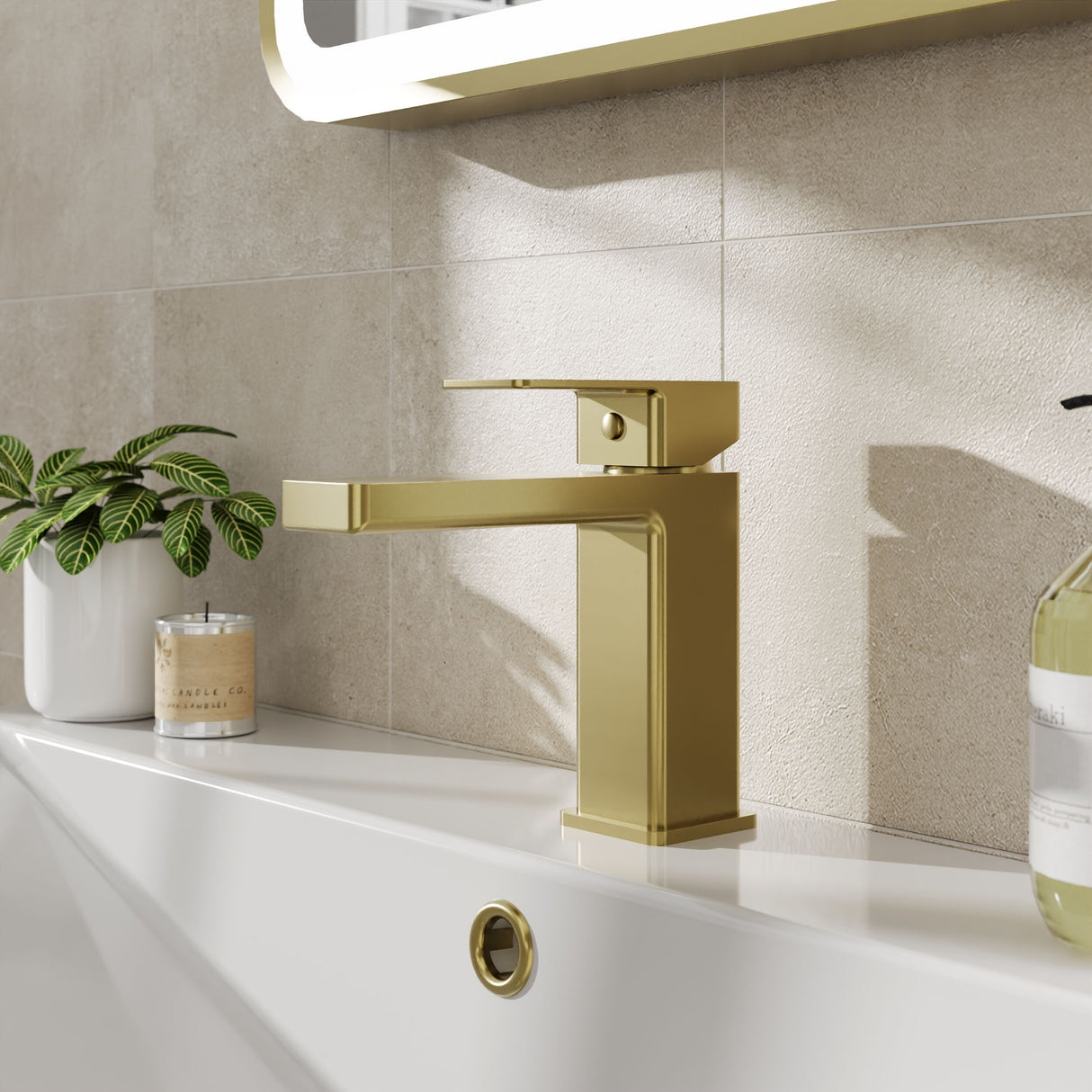 [BTC805] Milldale Contemporary Square Mono Basin Mixer Bathroom Sink Tap with Push Button Waste - Lifestyle 1