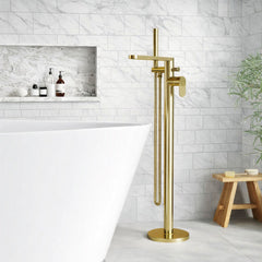[BTC821F] Modern Freestanding Round Bath Shower Mixer Tap with Fluted Lever Handle and Kit - Choice of Colour - Silo