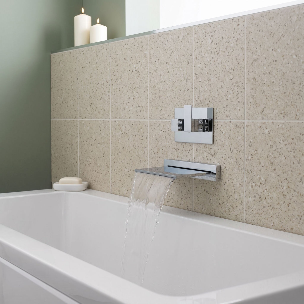 [BTCA300] Bathroom Wall Mount Waterfall Bath Filler Spout - Chrome - Lifestyle 1