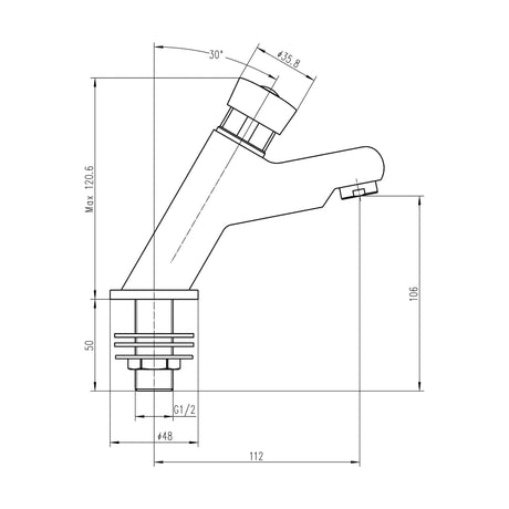 [BTCC007] Push Button Basin Taps - Chrome - Technical Drawing