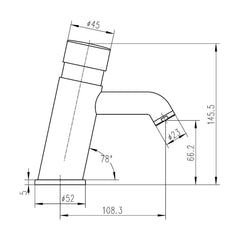 [BTCC009] Push Button Mono Basin Tap - Chrome - Technical Drawing
