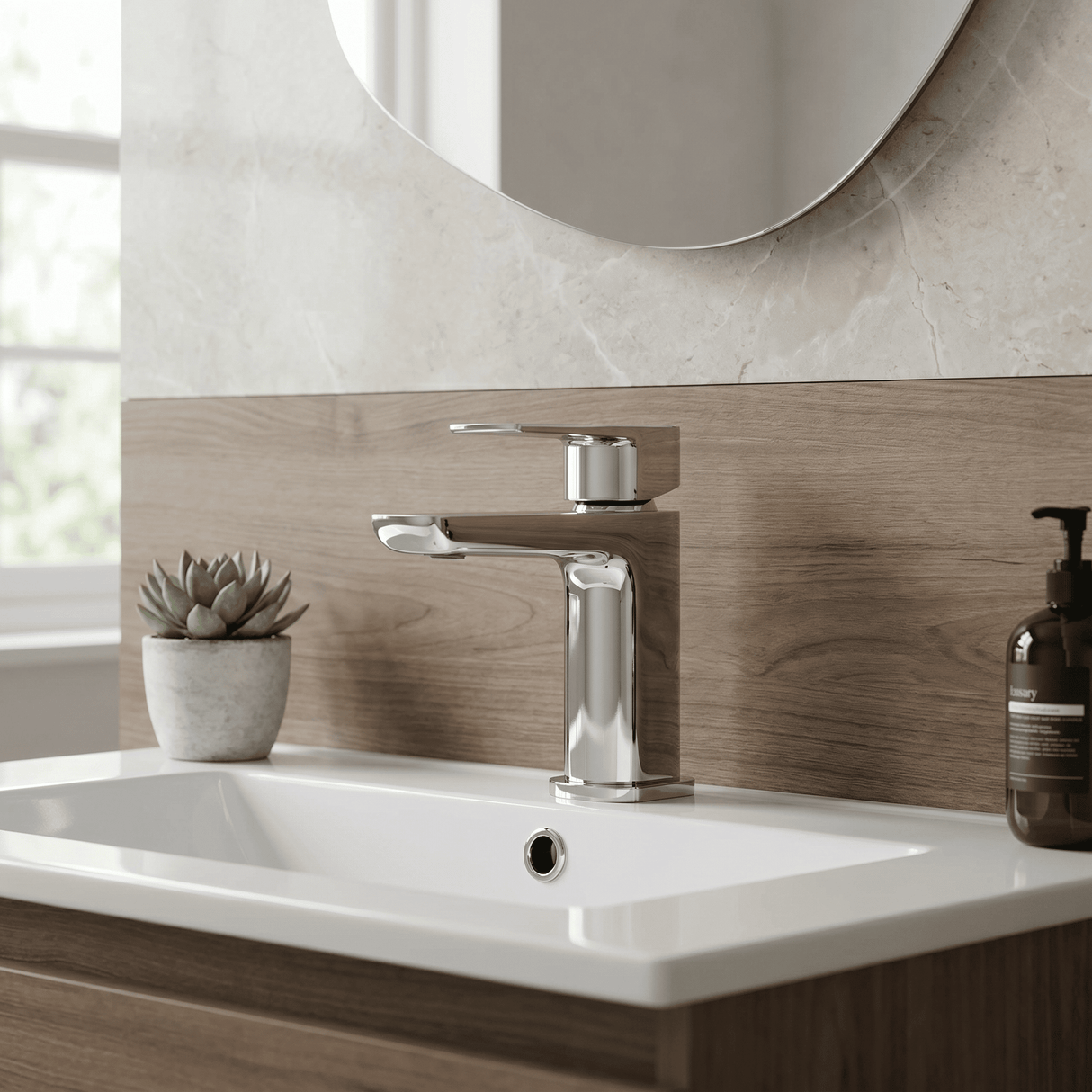 [BTCL305] Bishton Square Mono Basin Mixer Tap with Push Button Waste, Choice of Colour