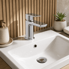 [BTCL305] Bishton Square Mono Basin Mixer Tap with Push Button Waste, Choice of Colour