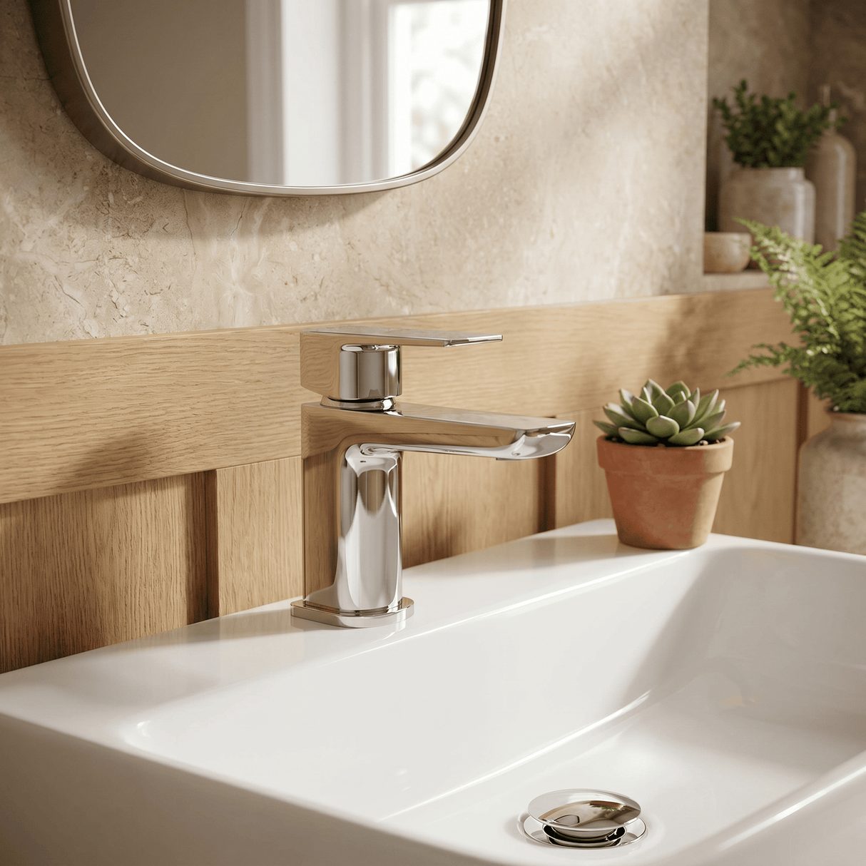 [BTCL305] Bishton Square Mono Basin Mixer Tap with Push Button Waste, Choice of Colour