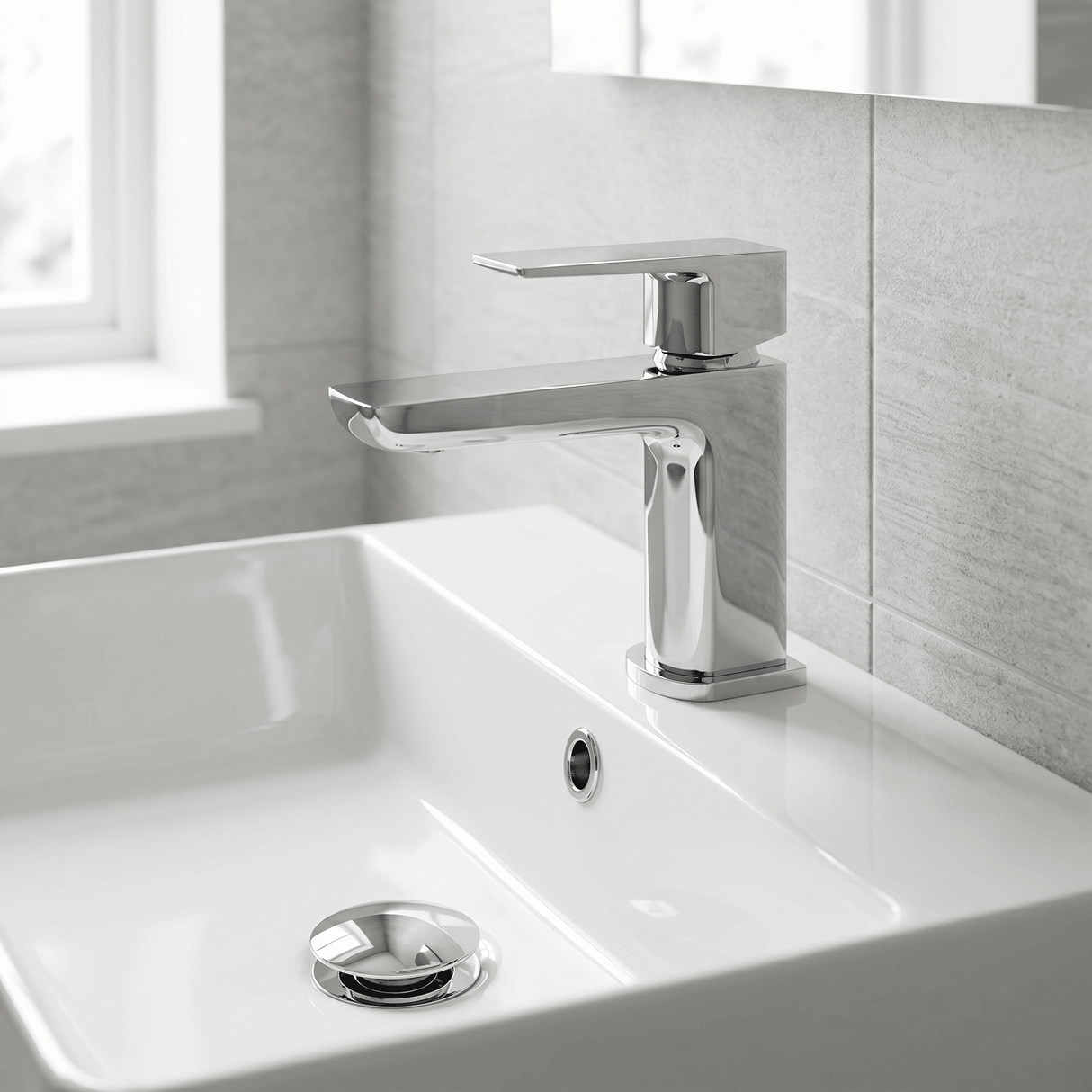 [BTCL305] Bishton Square Mono Basin Mixer Tap with Push Button Waste, Choice of Colour - Silo