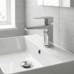 [BTCL305] Bishton Square Mono Basin Mixer Tap with Push Button Waste, Choice of Colour - Silo