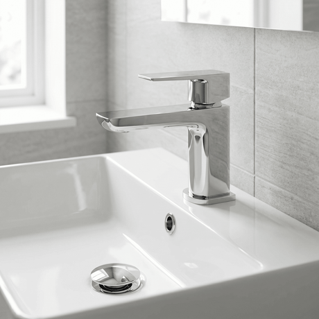 [BTCL305] Bishton Square Mono Basin Mixer Tap with Push Button Waste, Choice of Colour - Silo