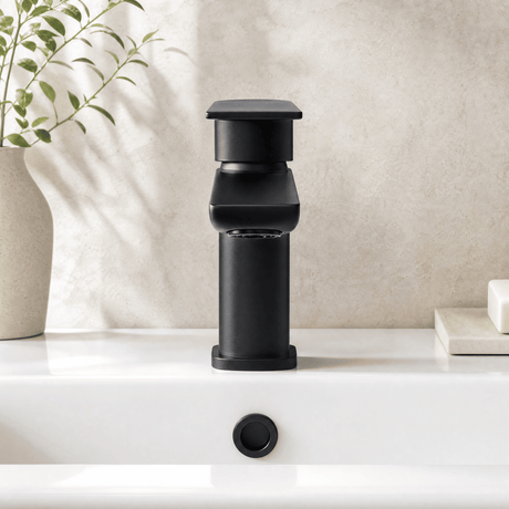 [BTCL405] Bishton Square Mono Basin Mixer Tap with Push Button Waste, Choice of Colour - Silo