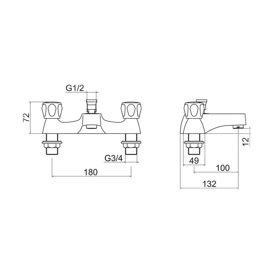 [BTCLU01] Contemporary Bathroom Mono Basin Tap – Round Lever, 155 x 42mm, Chrome - Technical Drawing