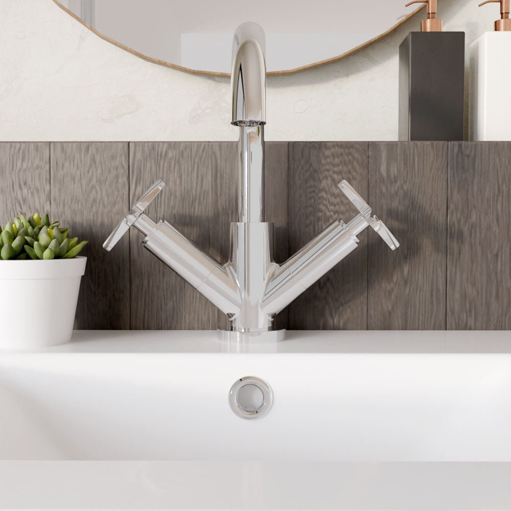 [BTCN315X] Levedale Mono Basin Mixer Tap with Crosshead Handles and Waste - Choice of Finish - Lifestyle 1