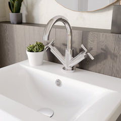 [BTCN315X] Levedale Mono Basin Mixer Tap with Crosshead Handles and Waste - Choice of Finish - Lifestyle 3