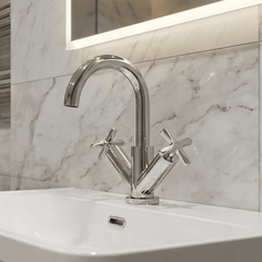 [BTCN315X] Levedale Mono Basin Mixer Tap with Crosshead Handles and Waste - Choice of Finish - Silo