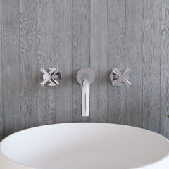 [BTCN317X] Levedale Wall Mount 3 Tap Hole Basin Mixer Tap with Crosshead Handles - Choice of Finish - Lifestyle 1