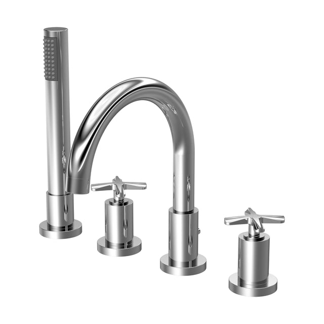 [BTCN334X] Levedale Crosshead Handle 4 Tap Hole Bath Shower Mixer Tap with Shower Kit, 236 x 345 x 207mm, Chrome - Cutout