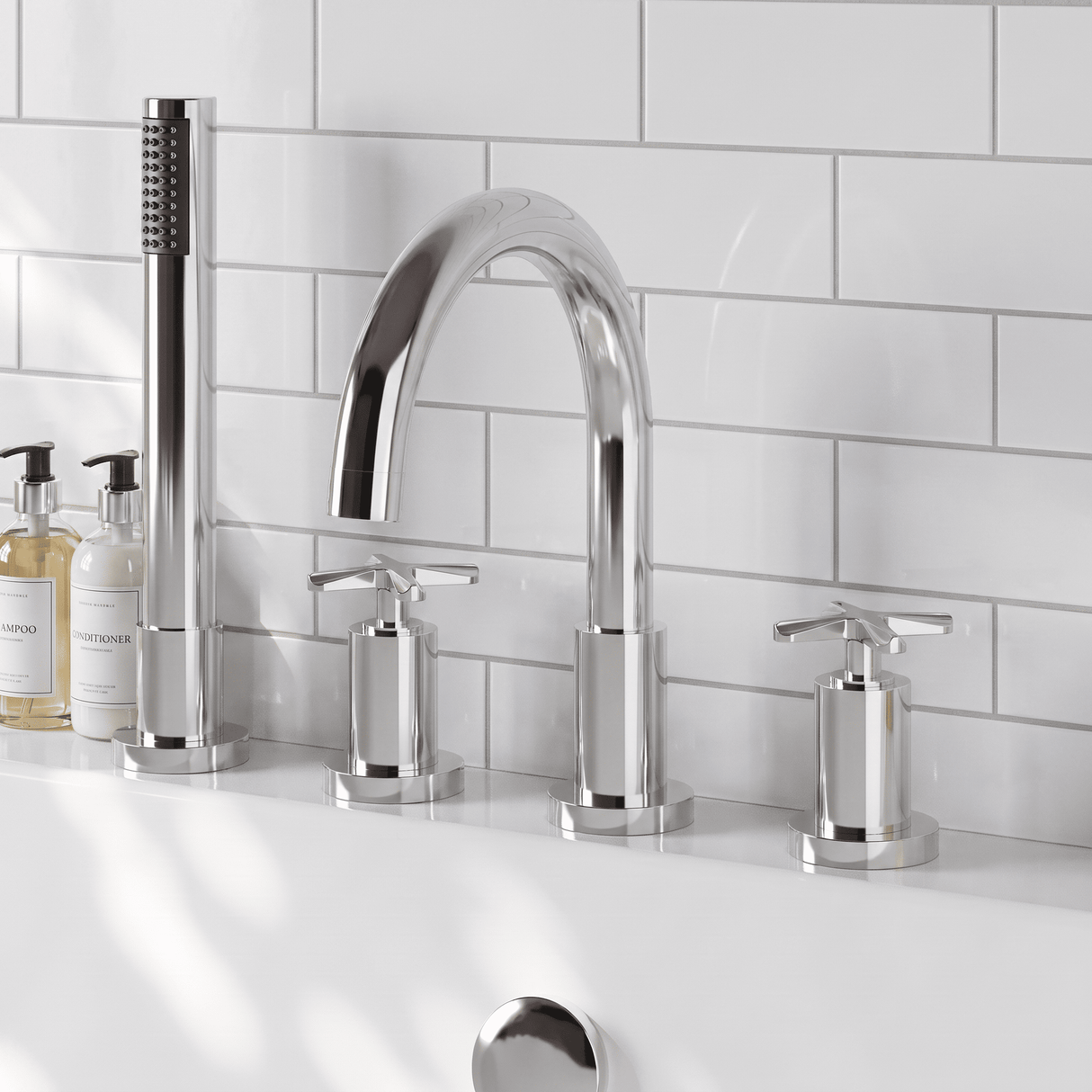 [BTCN334X] Levedale Crosshead Handle 4 Tap Hole Bath Shower Mixer Tap with Shower Kit, 236 x 345 x 207mm, Chrome - Lifestyle 1
