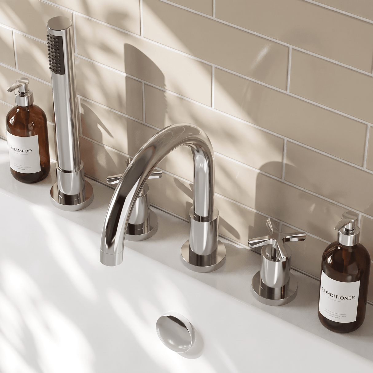[BTCN334X] Levedale Crosshead Handle 4 Tap Hole Bath Shower Mixer Tap with Shower Kit, 236 x 345 x 207mm, Chrome - Lifestyle 2