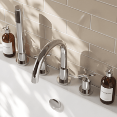 [BTCN334X] Levedale Crosshead Handle 4 Tap Hole Bath Shower Mixer Tap with Shower Kit, 236 x 345 x 207mm, Chrome - Lifestyle 2