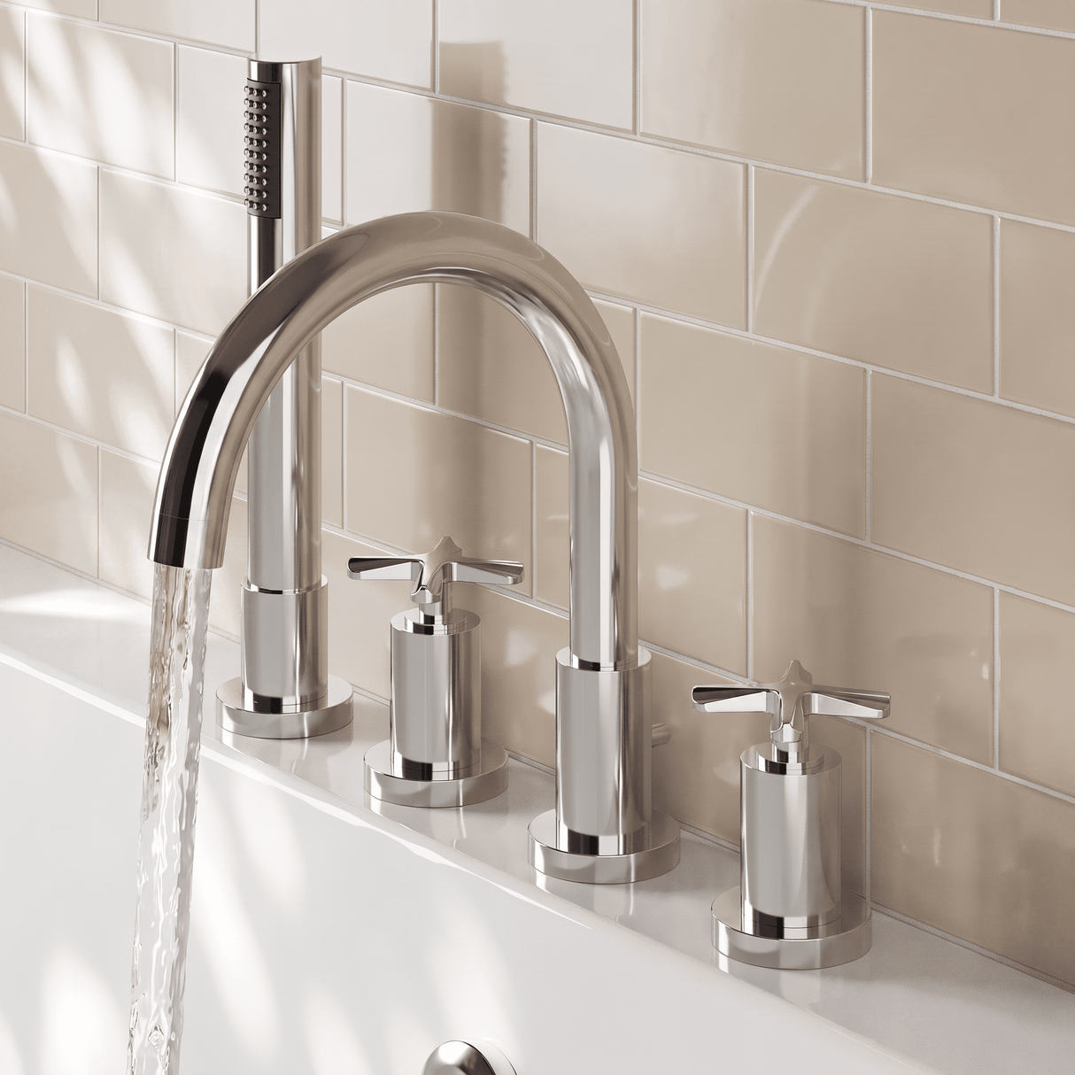 [BTCN334X] Levedale Crosshead Handle 4 Tap Hole Bath Shower Mixer Tap with Shower Kit, 236 x 345 x 207mm, Chrome - Lifestyle 3