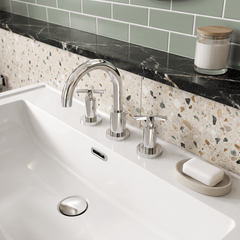 [BTCN337X] Levedale Crosshead Handle Deck Mounted 3 Tap Hole Basin Mixer Tap, 190 x 130 x 175mm, Chrome - Lifestyle 1