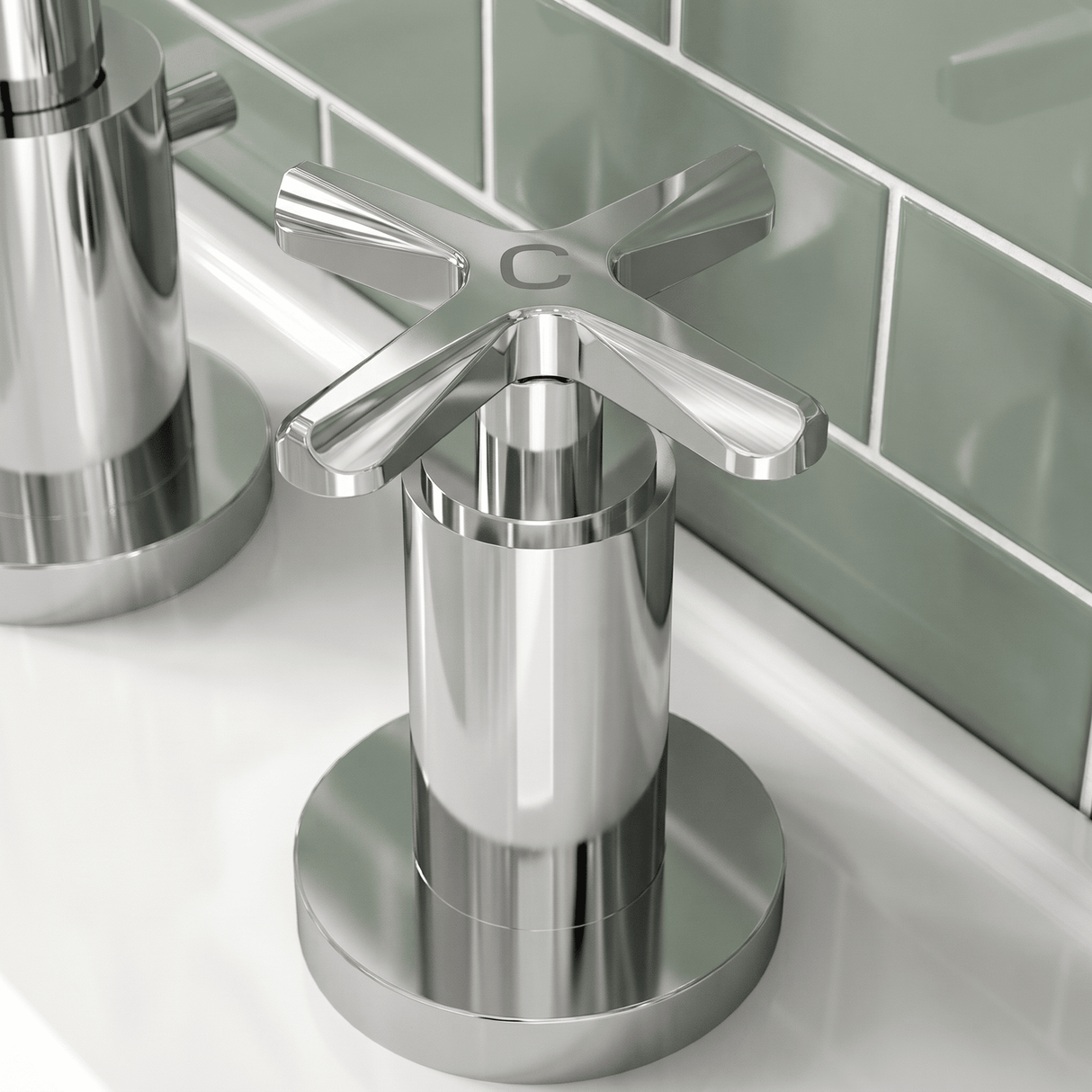 [BTCN337X] Levedale Crosshead Handle Deck Mounted 3 Tap Hole Basin Mixer Tap, 190 x 130 x 175mm, Chrome - Lifestyle 2