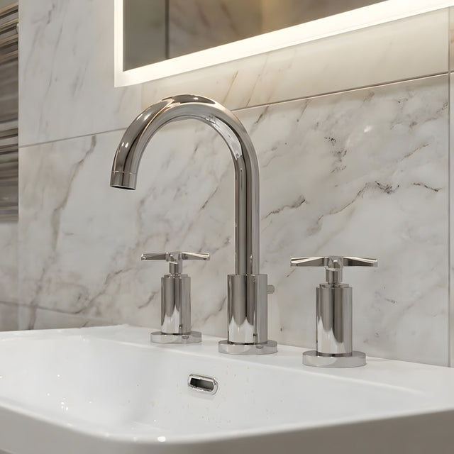 [BTCN337X] Levedale Crosshead Handle Deck Mounted 3 Tap Hole Basin Mixer Tap, 190 x 130 x 175mm, Chrome - Silo