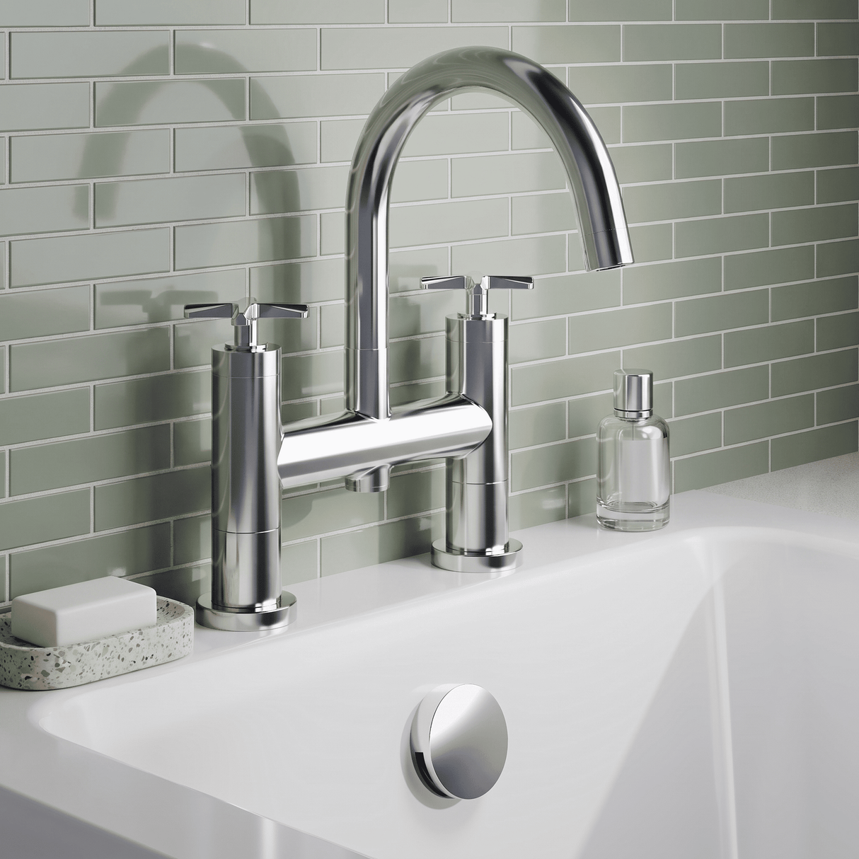 [BTCN353X] Levedale Deck Mounted Bath Filler Tap with Crosshead Handles - Choice of Finish - Lifestyle 1