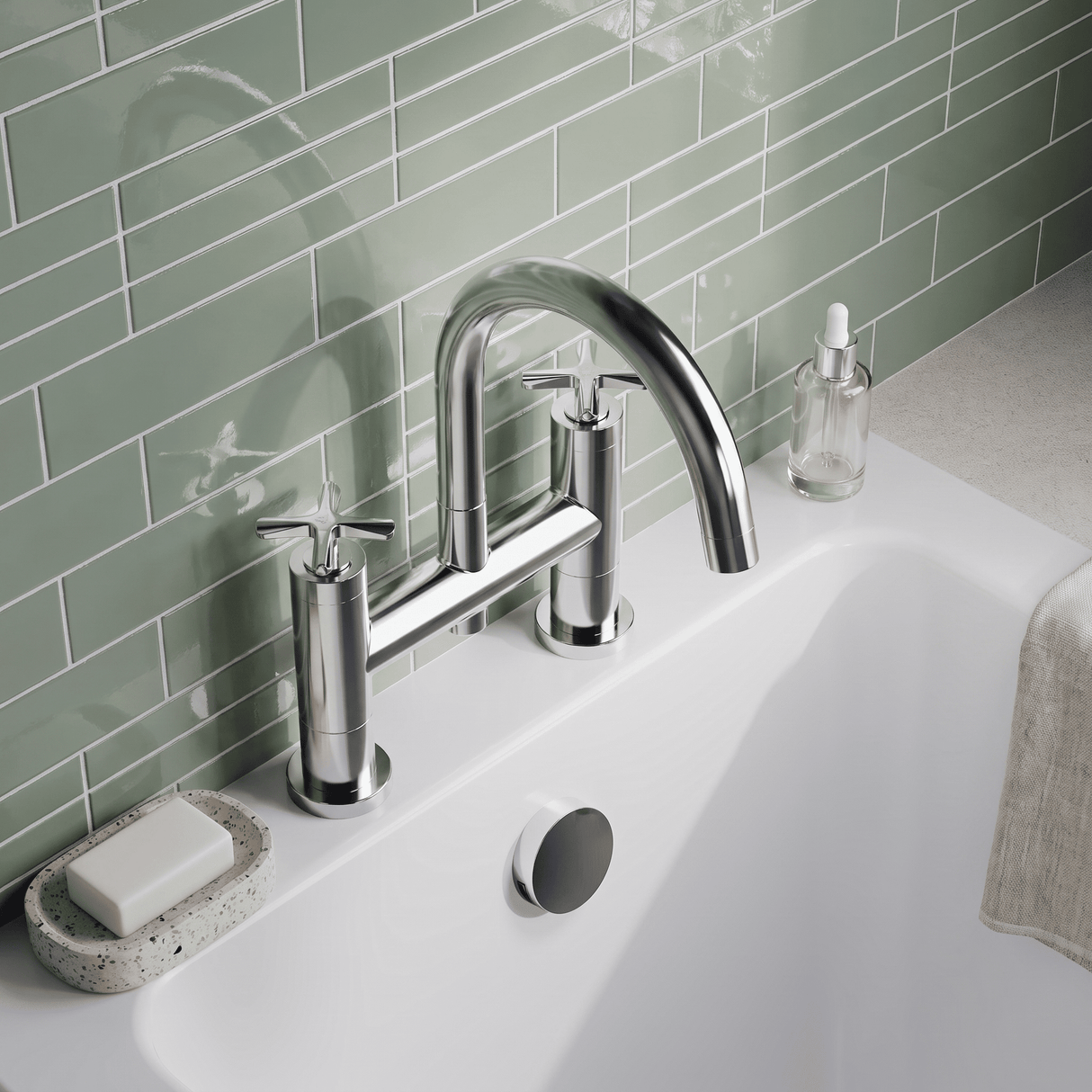 [BTCN353X] Levedale Deck Mounted Bath Filler Tap with Crosshead Handles - Choice of Finish - Lifestyle 2