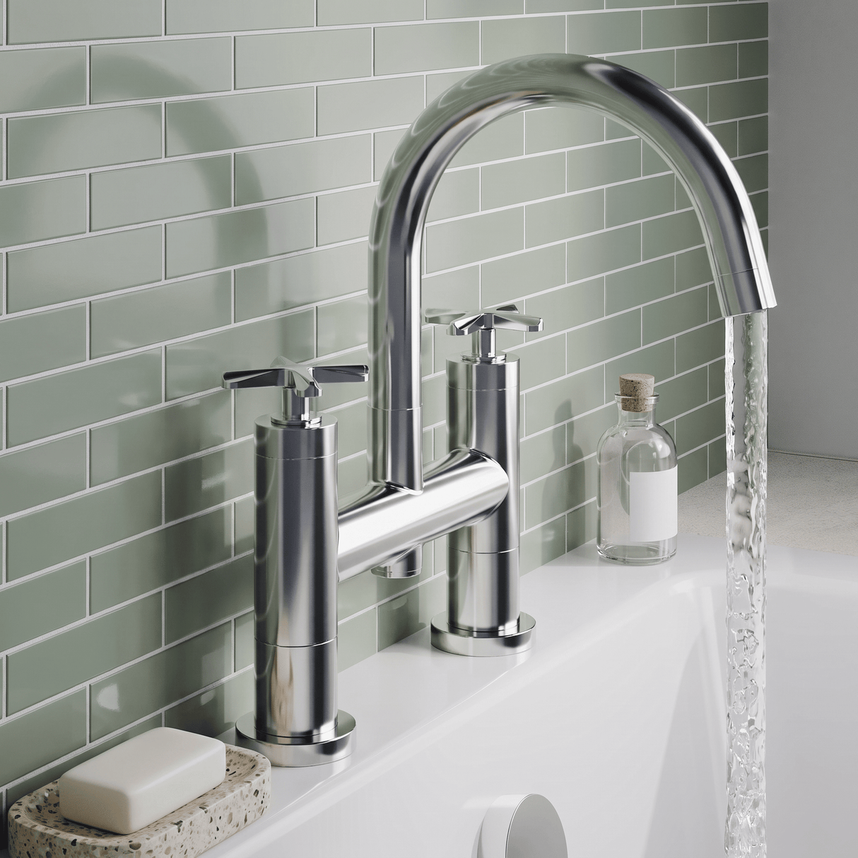 [BTCN353X] Levedale Deck Mounted Bath Filler Tap with Crosshead Handles - Choice of Finish - Lifestyle 3