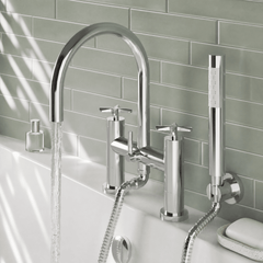 [BTCN354X] Levedale Crosshead Handle Deck Mounted Bath Shower Mixer Tap with Kit, 319 x 230 x 50mm, Chrome - Lifestyle 3