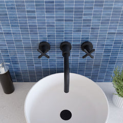 [BTCN417X] Levedale Wall Mount 3 Tap Hole Basin Mixer Tap with Crosshead Handles - Choice of Finish - Lifestyle 2