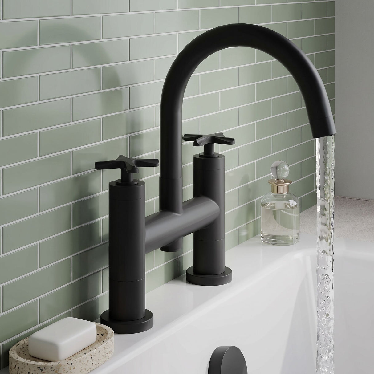 [BTCN453X] Levedale Deck Mounted Bath Filler Tap with Crosshead Handles - Choice of Finish - Lifestyle 3